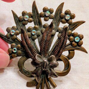 Vintage Wheat Floral Spray Brooch
